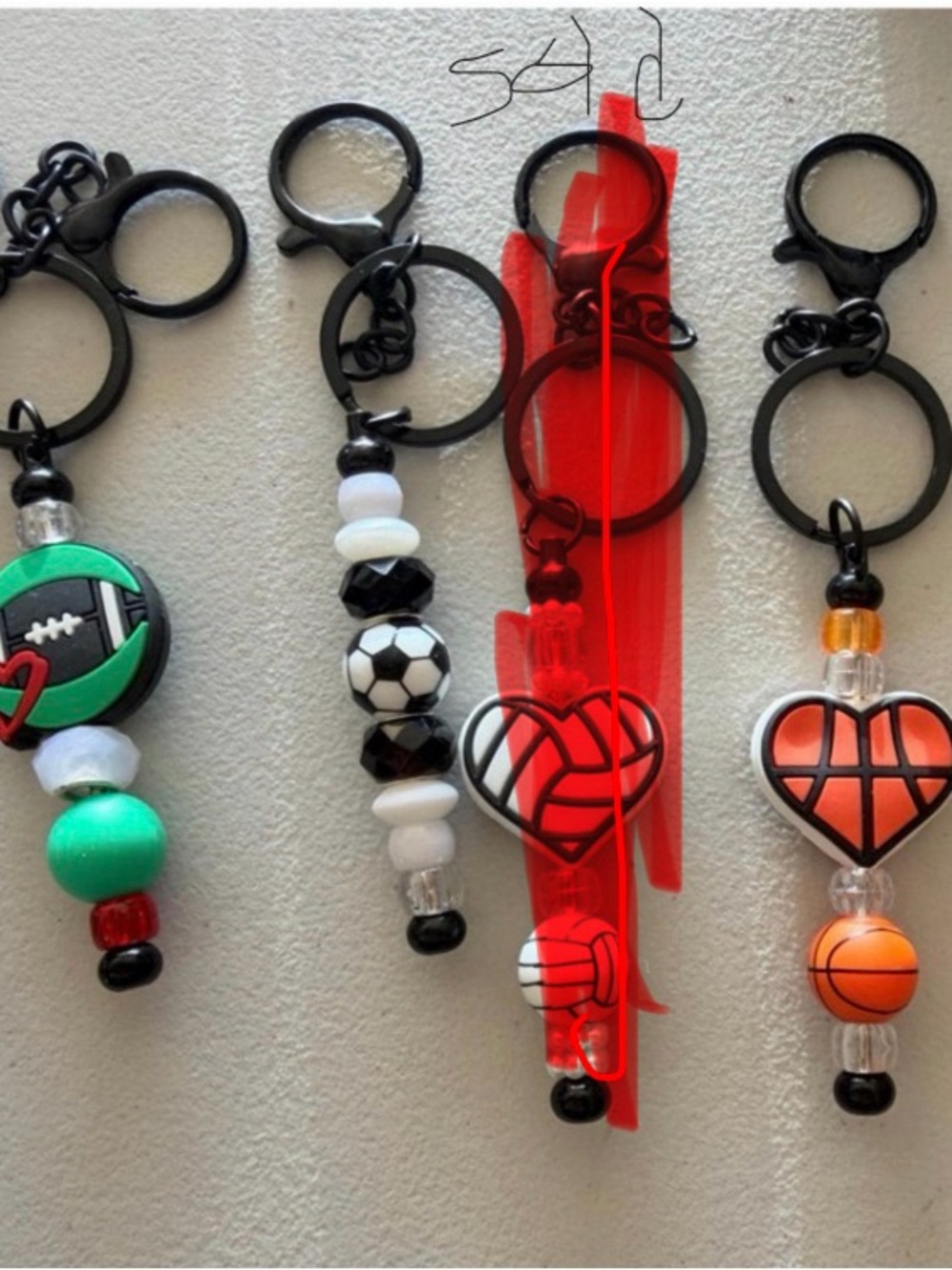Silicone Beaded Sports Keychain, Basketball, Soccer, Football Bag Charm